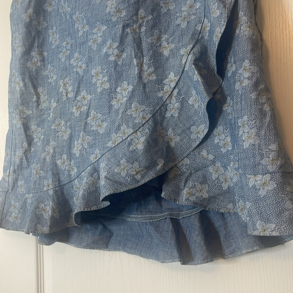 J Crew Mercantile Printed Chambray Faux Wrap Mini Skirt Size XL - Picture 4 of 11